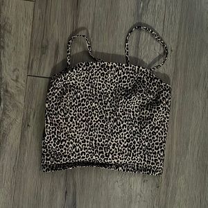 Cheetah print cropped tank top laces up in the back